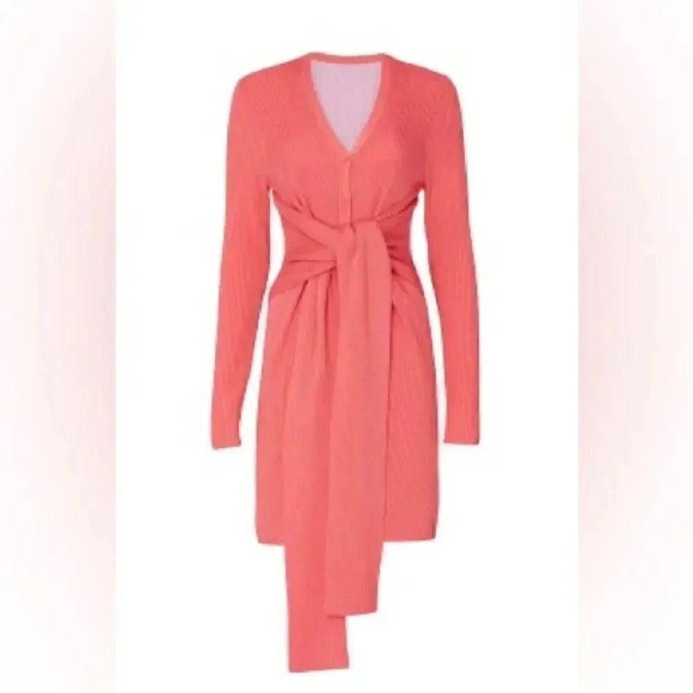 Women’s TOME Tie Front Long Ribbed PINK button up merino wool Cardigan sz small
